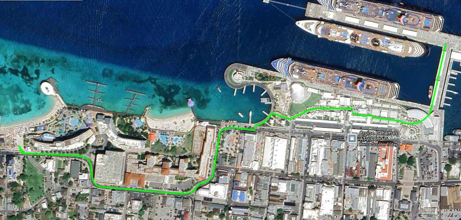 Ruta para llegar a Junkanoo Beach desde el Puerto de Nassau